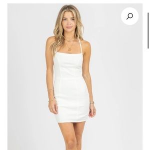 L’abeye OFF WHITE DENIM HALTERNECK DRESS (S)